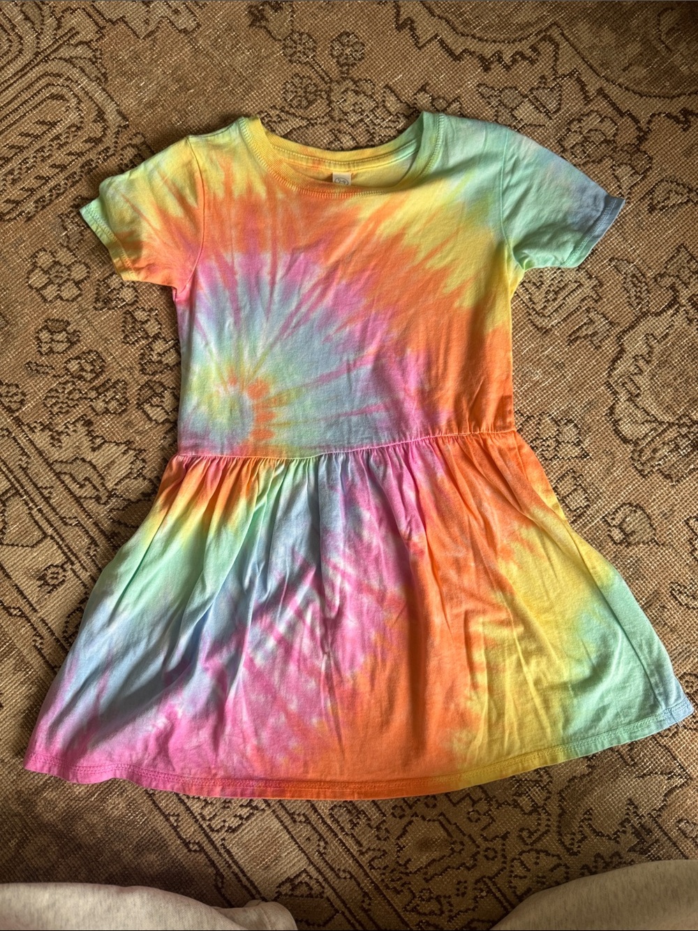 Kids Tie-Dye Short Sleeve Dress - Rainbow Colors, Size 4